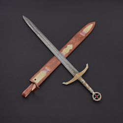 TIPU SWORD custom handmade Damascus sword personalized sword with leather sheath