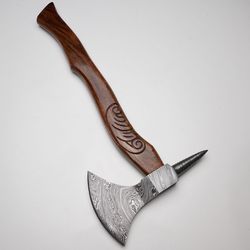 ROAR custom handmade Damascus axe with leather sheath