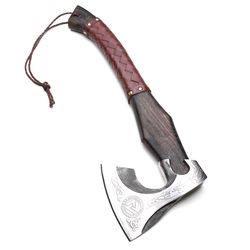 ASH VIKING AXE BROWN custom handmade Damascus  axe with leather sheath