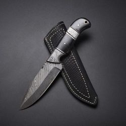 Custom Handmade Damascus Hunting Knife Handle Buffalo Horn, Damascus Steel Handle