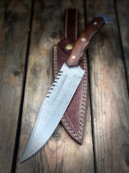 12" WALNUT BOWIE KNIFE, 512-LAYER  with leather sheath