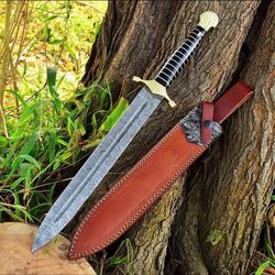 Custom Handmade Damascus Steel Battle Ready Mini Sword With Leather Sheath, Viking Sword, Damascus Sword,