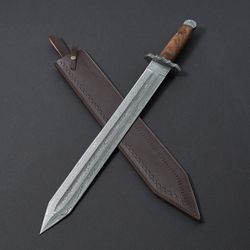TEKEN sword custom handmade damascus with leather sheath