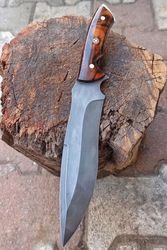 custom handmade Damascus hunting knife carbon steel with leather sheath