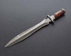 ND KNIVES CUSTOM HANDMADE DAMASCUS STEEL DAGGER KNIFE WITH LEATHER SHEATH