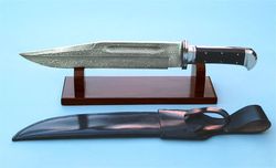 ENGRAVABLE DAMASCUS BOWIE KNIFE WITH STAND AND SHEATH