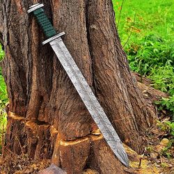 sword ! damascus sword ! custom handmade damascus viking sword ! hunting sword outdoor sword ! with leather sheath