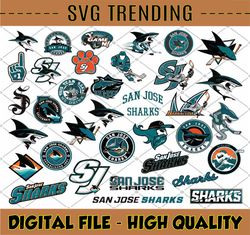 35 Files San Jose Sharks Bundle SVG, dxf, png, eps, San Jose svg, Sharks Svg, NHL svg, NHL, hockey cricut, hockey svg, C