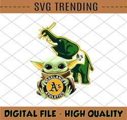 Baby Yoda with Oakland Athletics Baseball PNG, Baby Yoda MLB png, MLB png, Digital Download