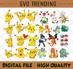 Pokemon Png File Set, Pikachu Bundle Png, Pokemon Clipart, Pikachu Png, Pokemon layered, Pokemon birthday Png