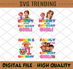 Cocomelon Personalized Name And Ages Bundle PNG, Cocomelon Daddy and Mommy Of Birthday Girl, Cocomelon Family Birthday P