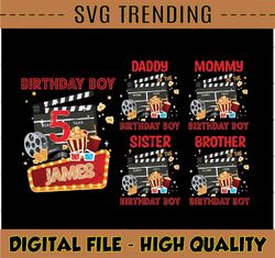 Personalized Name Age Movie Birthday Png, Movie Night Admit One Png, Red Carpet Matching Birthday Movie Png, Digital Dow