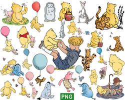 Classic Winnie the Pooh and Friends Png, Classic Winnie the Pooh Birthday Png, Invitations Card Png
