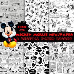 Mickey Newspaper Png, Digital papers Png, Disney texture background Png, Mickey scrapbooking Png