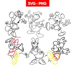 Mickey outline designs Svg Png, Mickey Minnie Outline Art Svg Png, Mickey Family Vacation Svg, Mouse Family Squad Svg