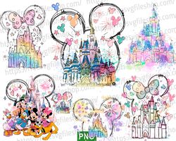 Bundle Watercolor Castle Png, Retro Colorful Mickey Png, Magic Kingdom Png, Mickey Family Vacation Png, Family Squad Png