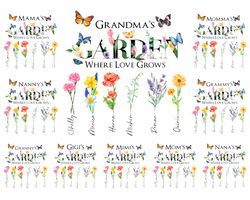Bundle Personalized Grandma's Garden Png, Grandma Butterfly, Diy Birth Month Flower Png, Watercolor Floral, Mother's Day