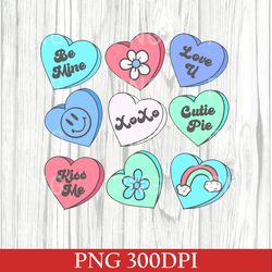 Valentines Conversation Hearts PNG, Valentines Groovy Retro PNG, Valentines PNG, Valentines Gifts Sublimation Designs