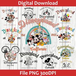 Full Design Disneyland Est 1955 PNG, Vintage Disneyland PNG, Disneyland 1955 PNG, Disneyworld Minnie Donald Pluto PNG