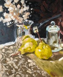Pears Still life Fluffy Bouquet Original Oil Painting