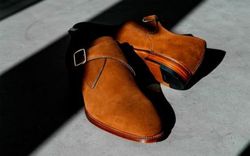 Handmade Brown Suede Single Monk Strap Suede Shoes