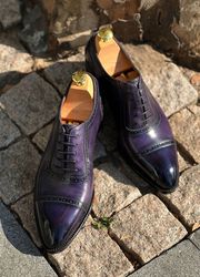 Handmade Purple Leather Polishing Cap Toe Dress Shoes