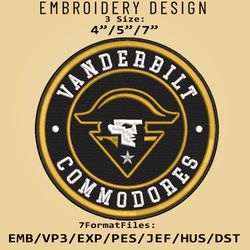 NCAA Logo Vanderbilt Commodores, Embroidery design, Embroidery Files, NCAA Vanderbilt, Machine Embroidery Pattern