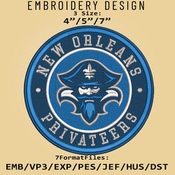 NCAA Logo New Orleans Privateers, Embroidery design, Embroidery Files, NCAA New Orleans, Machine Embroidery Pattern