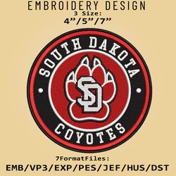 NCAA Logo South Dakota Coyotes, Embroidery design, Embroidery Files, NCAA South Dakota, Machine Embroidery Pattern