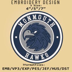 NCAA Logo Monmouth Hawks, Embroidery design, Embroidery Files, NCAA Monmouth Hawks, Machine Embroidery Pattern