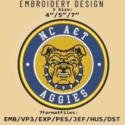 NCAA Logo North Carolina A&T Aggies, Embroidery design, Embroidery Files, NCAA Aggies, Machine Embroidery Pattern