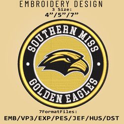 NCAA Logo Southern Miss Golden Eagles, Embroidery design, Embroidery Files, NCAA Southern Miss, Machine Embroidery