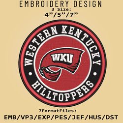 NCAA Logo Western Kentucky Hilltoppers, Embroidery design, Embroidery Files, NCAA Hilltoppers, Machine Embroidery