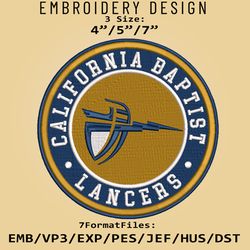NCAA Logo California Baptist Lancers, Embroidery design, Embroidery Files, NCAA California Baptist, Machine Embroidery