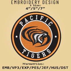 NCAA Logo Pacific Tigers, Embroidery design, Embroidery Files, NCAA Pacific Tigers, Machine Embroidery