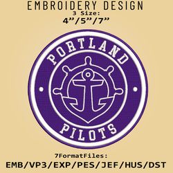 NCAA Logo Portland Pilots, Embroidery design, Embroidery Files, NCAA Portland Pilots, Machine Embroidery