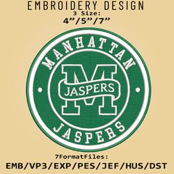 ncaa logo manhattan jaspers, embroidery design, embroidery files, ncaa manhattan jaspers, machine embroidery pattern