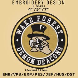 NCAA Logo Wake Forest Demon Deacons, Embroidery design, Embroidery Files, NCAA Wake Forest, Machine Embroidery Pattern