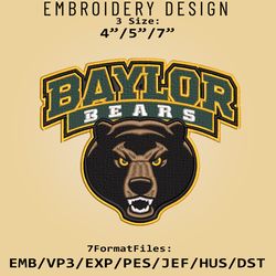 NCAA Logo Baylor Bears Embroidery design, Embroidery Files, NCAA Baylor Bears, Machine Embroidery