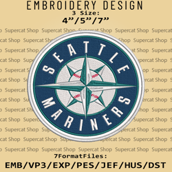 Seattle Mariners MLB Embroidery Designs, MLB Logo Embroidery Files, MLB Seattle Mariners, Machine Embroidery Pattern