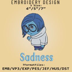 Sadness Embroidery Files, Inside Out, Movie Inspired Embroidery Design, Machine Embroidery Design