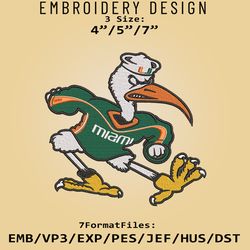 Miami Hurricanes NCAA Logo, Embroidery design, Miami Hurricanes NCAA, Embroidery Files, Machine Embroider Pattern