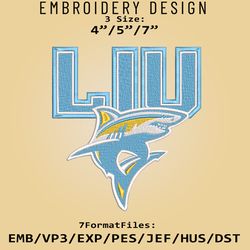 Long Island University Sharks NCAA Logo, Embroidery design, NCAA Sharks, Embroidery Files, Machine Embroider Pattern