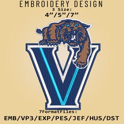 Villanova Wildcats NCAA Logo, Embroidery design, Villanova Wildcats NCAA, Embroidery Files, Machine Embroider Pattern