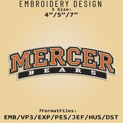 Mercer Bears NCAA Logo, Embroidery design, NCAA Mercer Bears, Embroidery Files, Machine Embroider Pattern