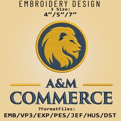 ncaa texas a&m-commerce lions logo, embroidery design, texas a&m ncaa, embroidery files, machine embroider pattern
