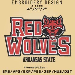 NCAA Arkansas State Red Wolves Logo, Embroidery design, NCAA Wolves, Embroidery Files, Machine Embroider Pattern