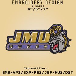 James Madison Dukes NCAA Logo, Embroidery design, NCAA James Madison Dukes, Embroidery Files, Machine Embroider Pattern