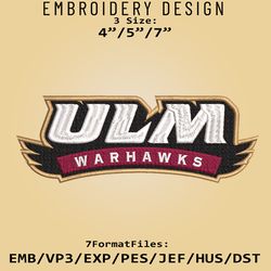 NCAA UL Monroe Warhawks Logo, Embroidery design, UL Monroe Warhawks NCAA, Embroidery Files, Machine Embroider Pattern