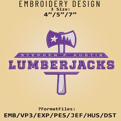 NCAA Stephen F. Austin Lumberjacks Logo, Embroidery design, Stephen F NCAA, Embroidery Files, Machine Embroider Pattern